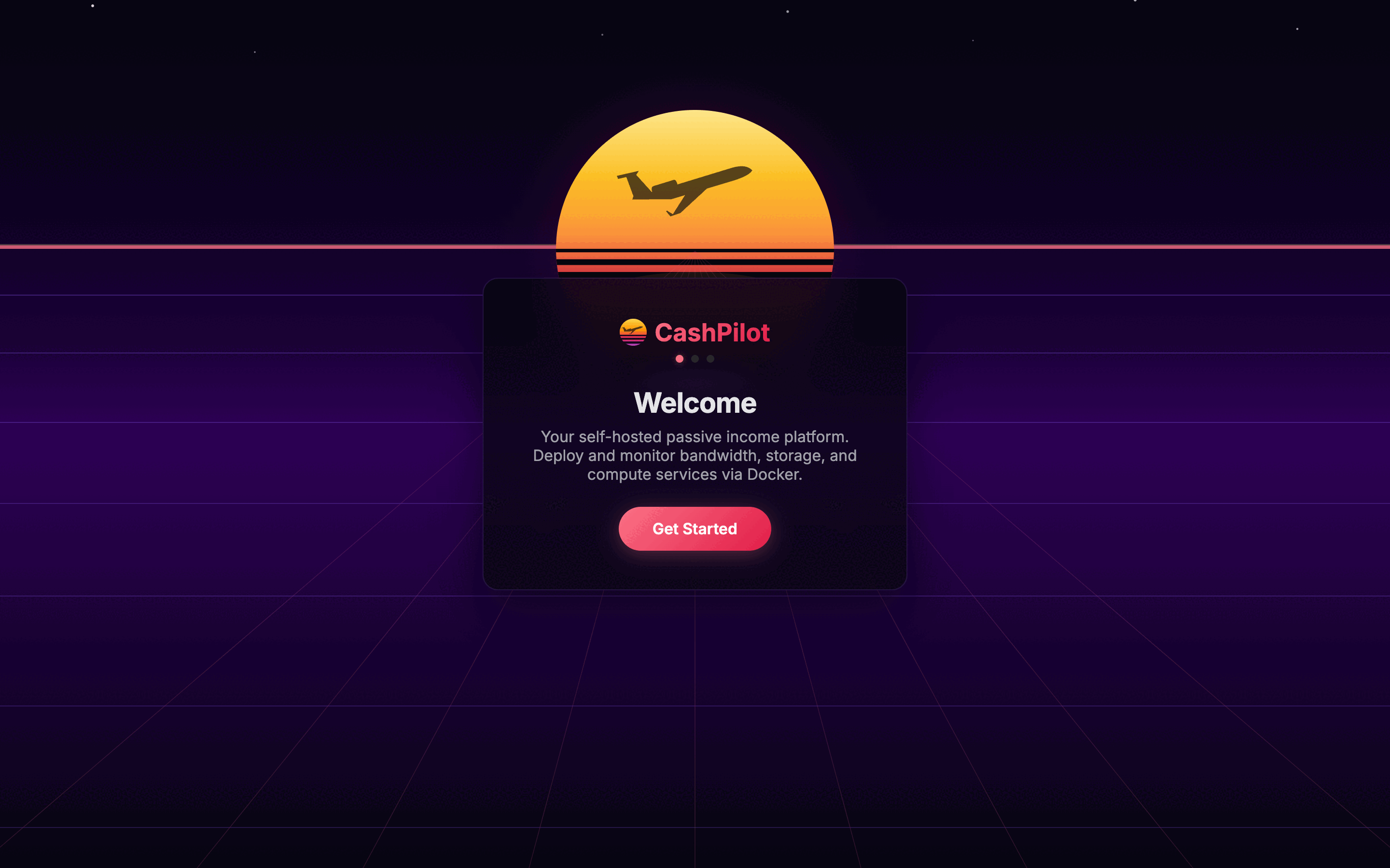 The first-run welcome page that appears after docker compose up, asking for the setup token from the log
