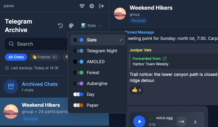 Theme picker open from the palette button