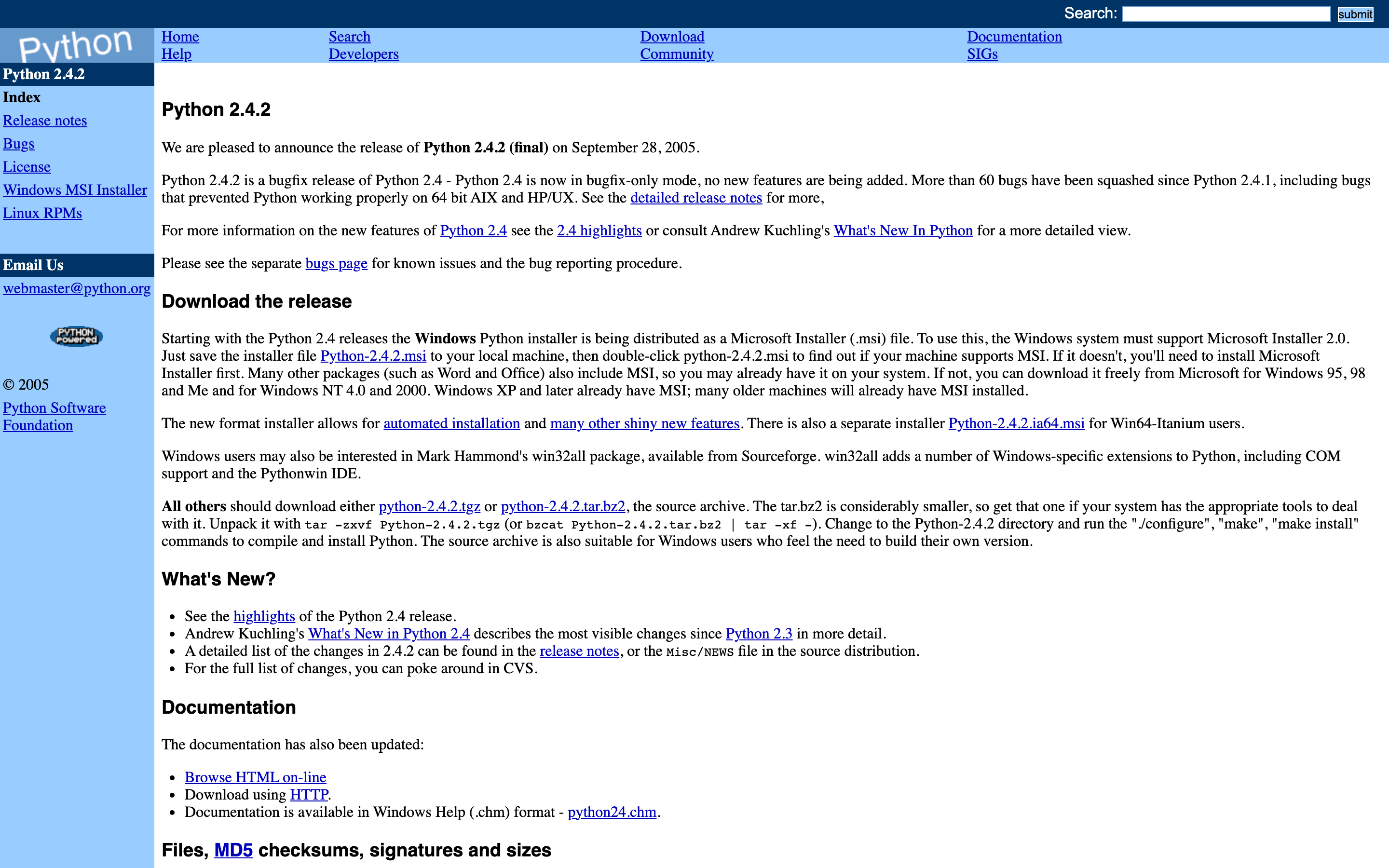 A second page of the rescued site, reached by clicking a link inside the copy, with its own stylesheet and images loaded locally